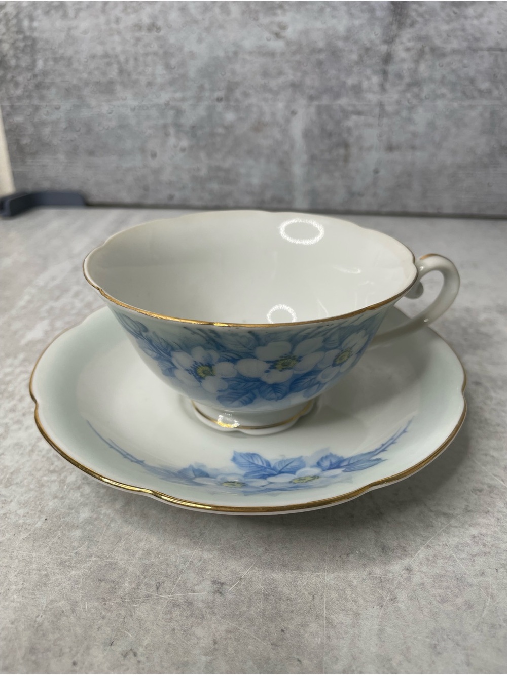 Vintage Spoto China Blue Floral Teacup & Saucer Set Made in Occupied Japan